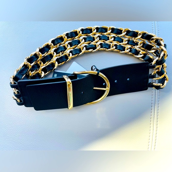 NWT! B-Low The Belt | Wide Leather Chain Belt in Black & Gold Size Small - Picture 11 of 16